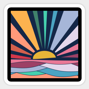 Rainbow Sunrise Sunrays Vintage Boho Sunrise Waves Sticker